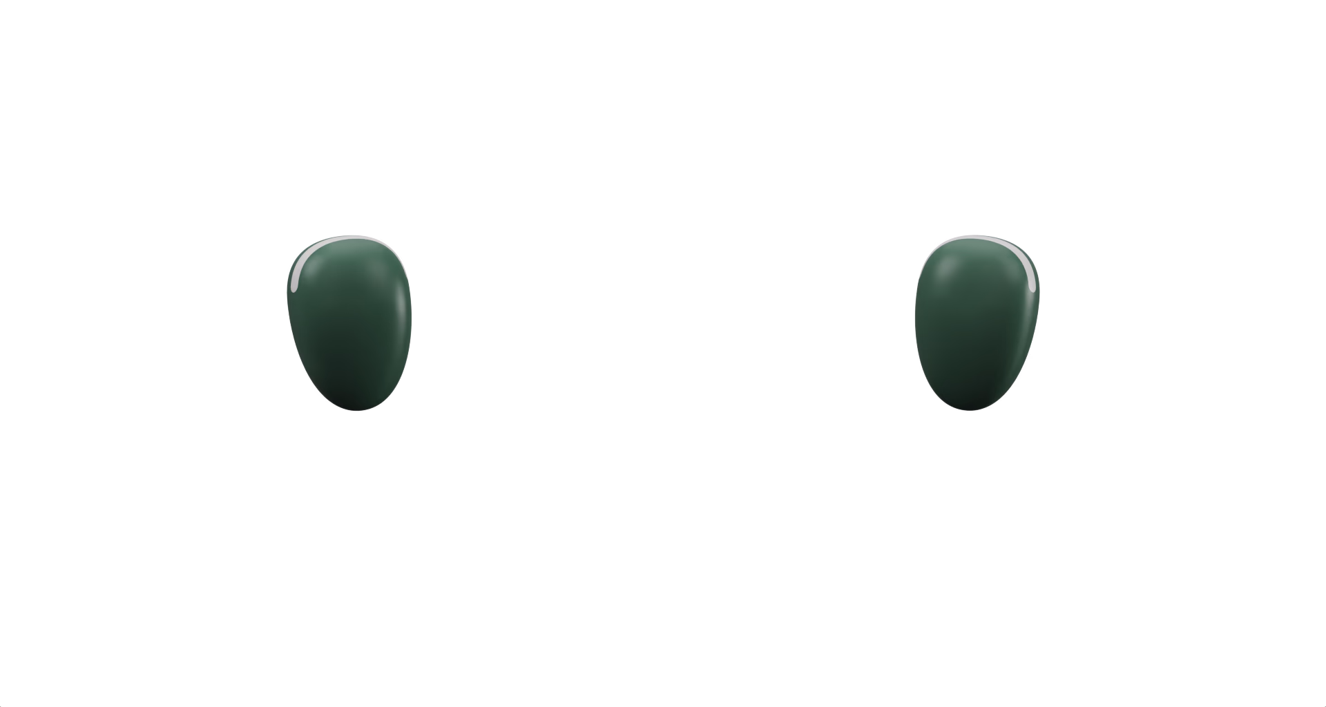 Two Kora Pocket buds shown separately for an interactive left-right rhythm preview